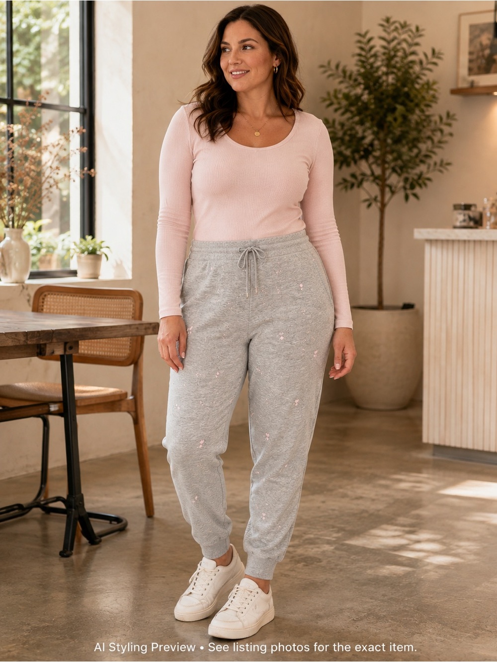 Honeydew XL Grey Pink Heart Embroidered Fleece Joggers